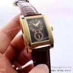 Copy Rolex Geneve Cellini Black Yellow Gold Brown Leather Strap